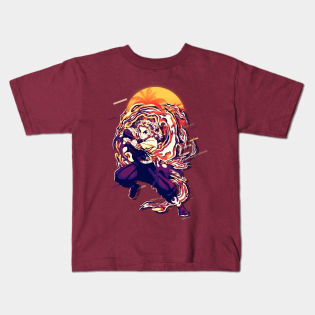 Kyojuro Rengoku Retro Art Kids T-Shirt by SiksisArt